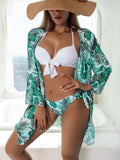 Women's three-piece mesh bikini swimsuit set with quick-drying polyester fabric
