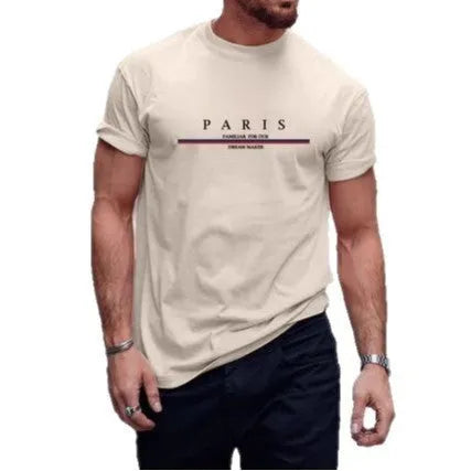 Men's loose fit pure cotton short-sleeved T-shirt with letter printing in apricot colour