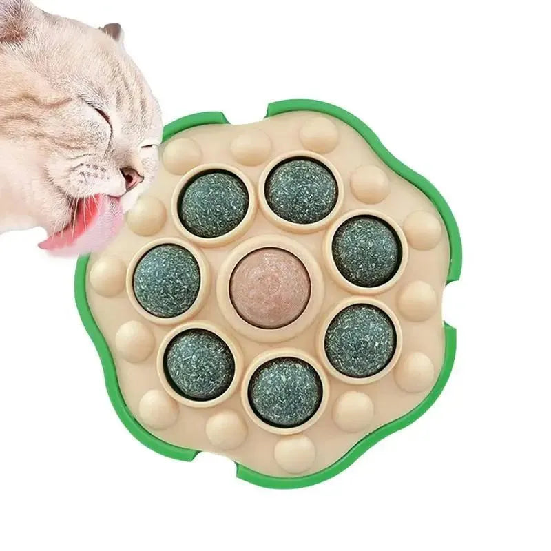 Green catnip ball that sticks on wall, size 10.5x10.5cm, for indoor cats biting and licking