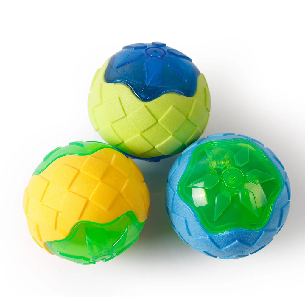 Blue dog toy ball with glow and squeak features, 9 cm TPR floating chew toy for dogs