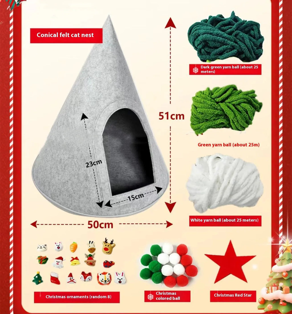 Grey handmade felt enclosed tent style cat nest 50cm diameter 51cm height for cats under 12 pounds