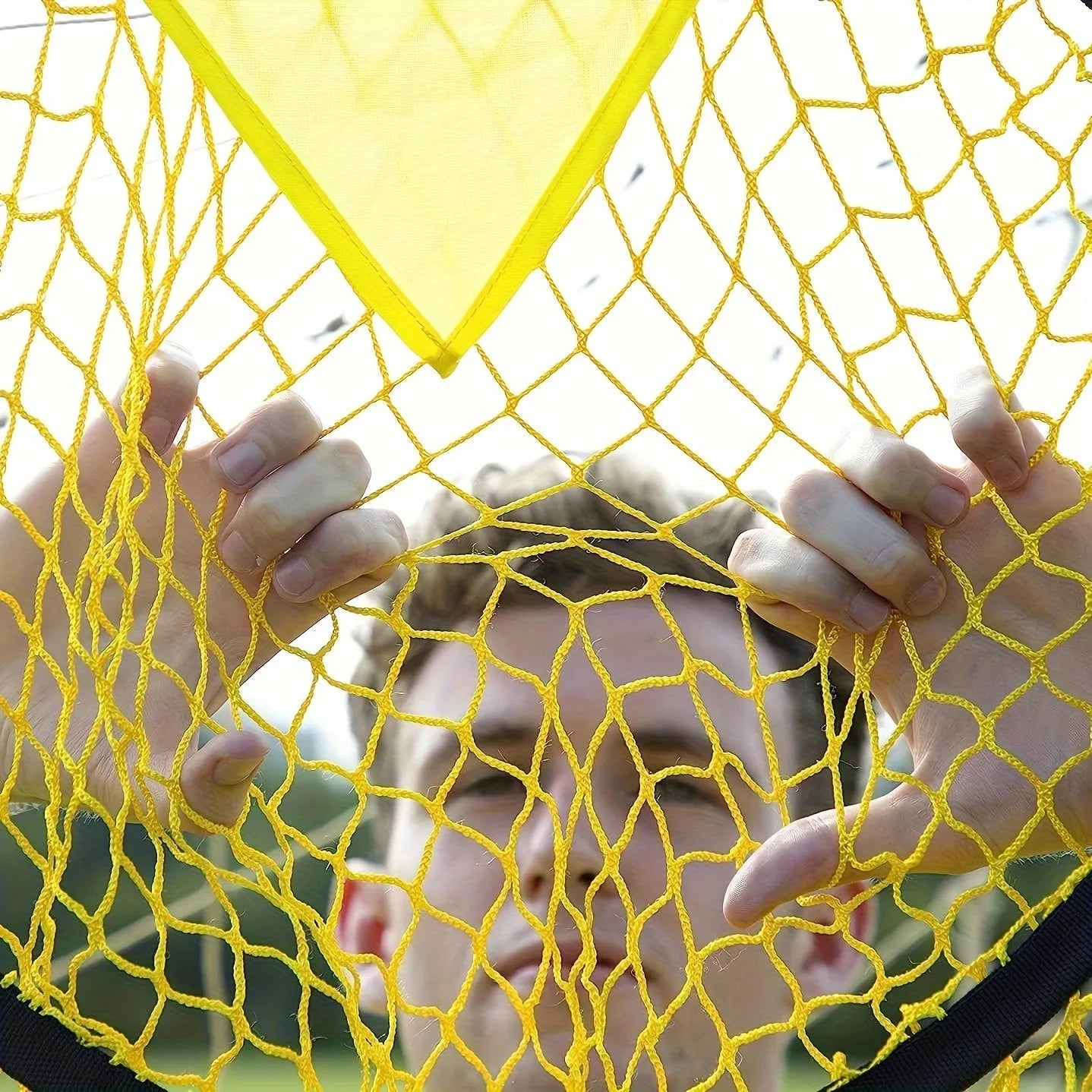 Portable soccer training goal net with aluminium frame in yellow colour option set up for practice