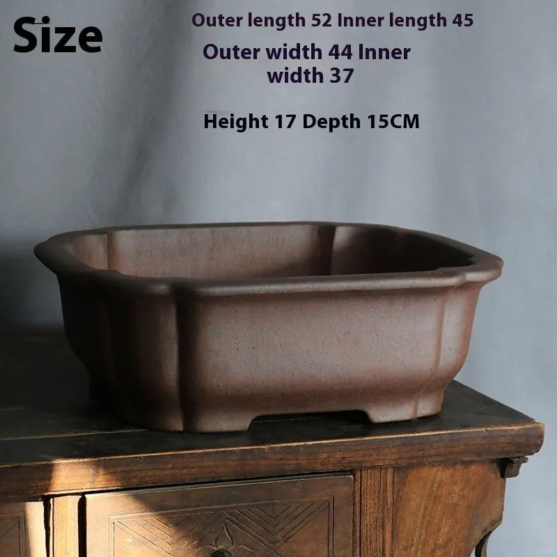 Rectangular purple sand bonsai pot with simple modern design