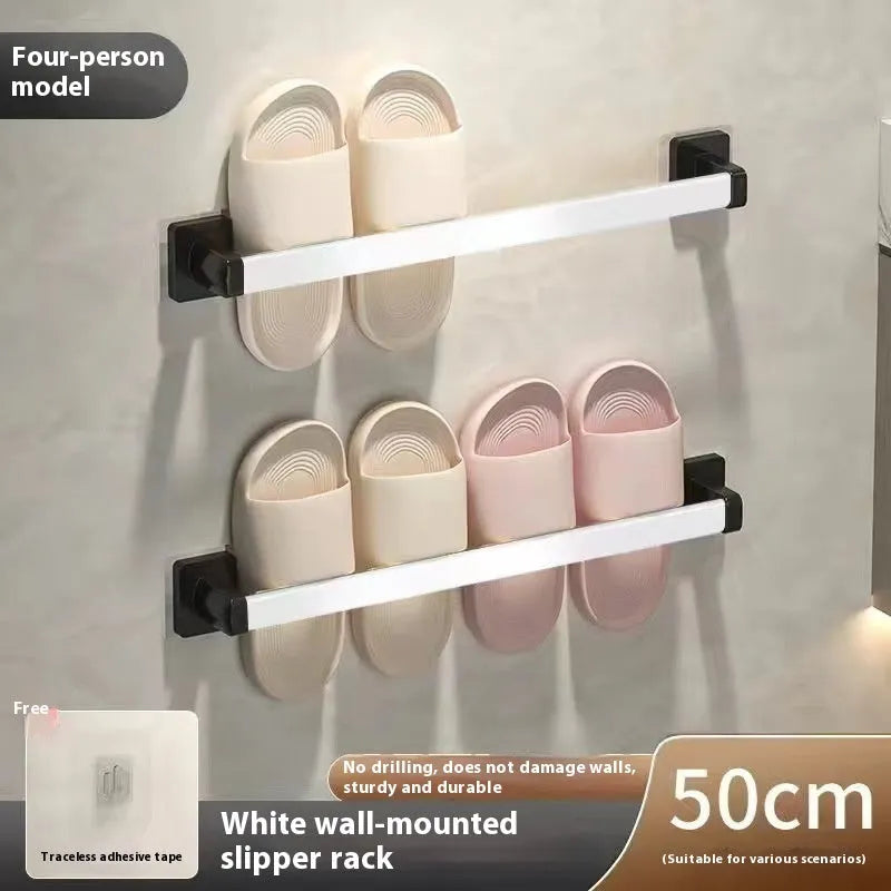 Bathroom slipper rack wall-mounted punch-free carbon steel with seat, Black finish