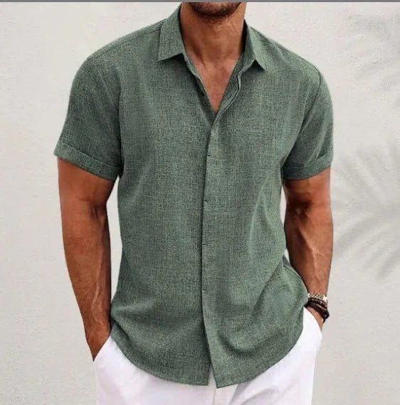 Men's business casual cardigan in light gray cotton blend with long sleeves and loose fit