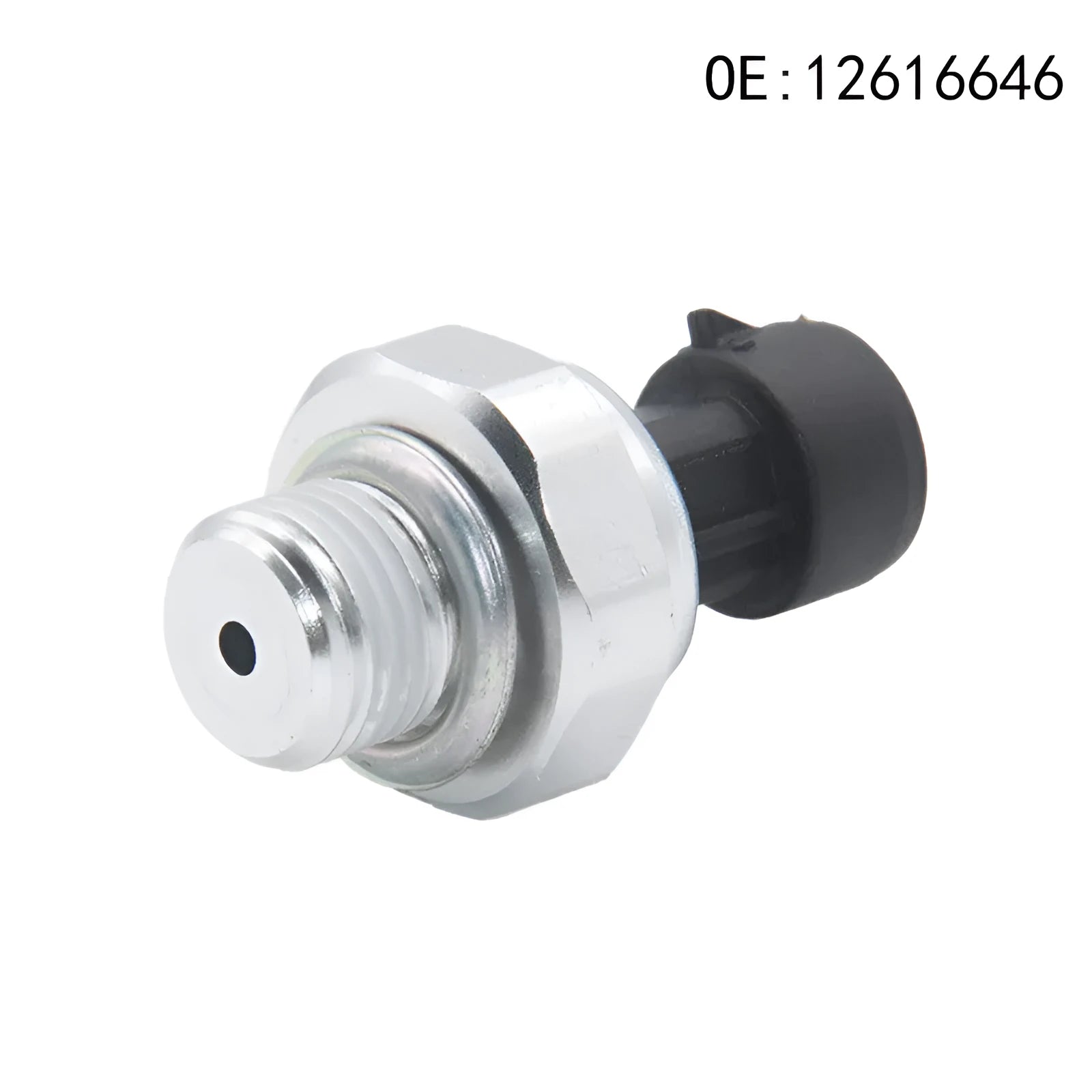 Silver metal fuel pressure sensor compatible with GM part numbers 12616646 and 12677836.