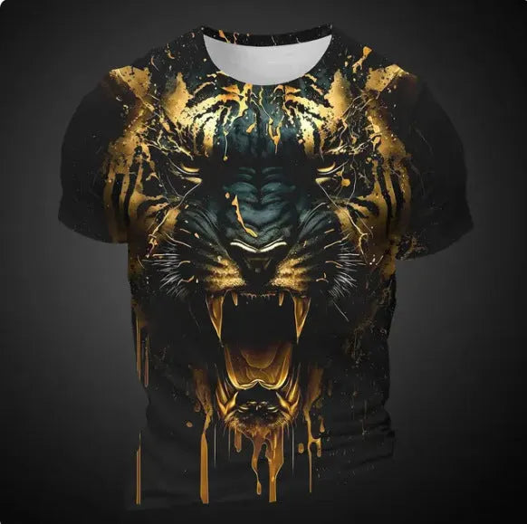 Men's 3D tiger pattern short sleeve t-shirt in polyester fabric