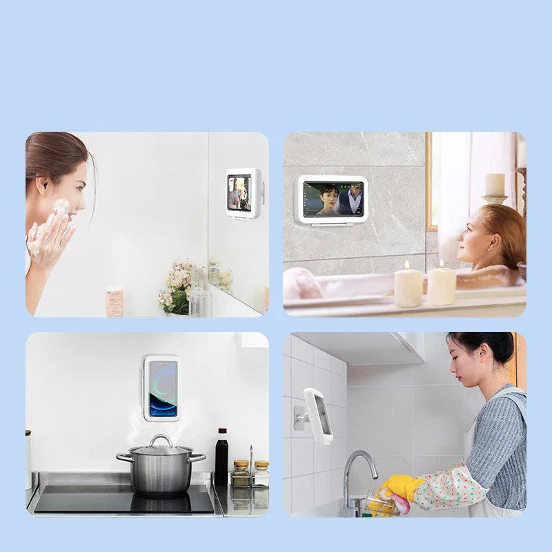 Waterproof shower phone holder case with touch screen for bathroom and kitchen mobile phone protection