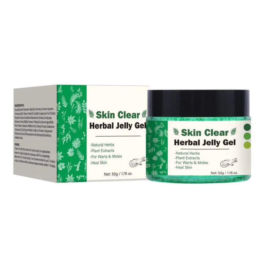 Clear herbal gel in 50g cosmetic jar container for skin care and body moisturisation