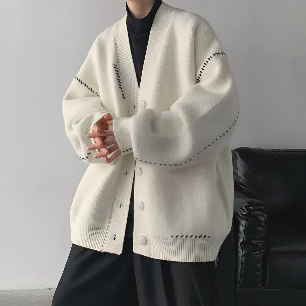 Women's black polyester knitted cardigan top coat with long sleeves and loose fit