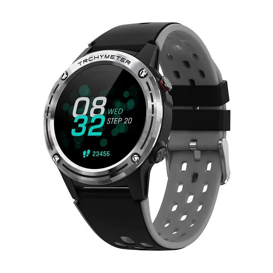 GPS smart watch with square face and silicone sport band in four colour options