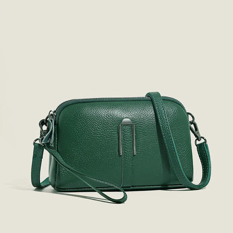 Genuine leather women's shoulder bag with horizontal square shape in neutral colour