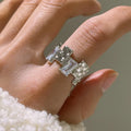 Silver cross zircon open gemstone ring with geometric design and retro pastoral style