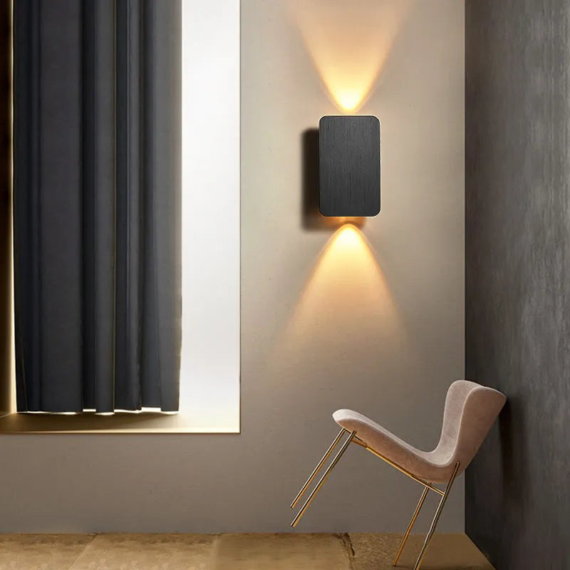 Minimalist Nordic style LED wall lamp in modern design with adjustable light colours mounted on bedroom wall