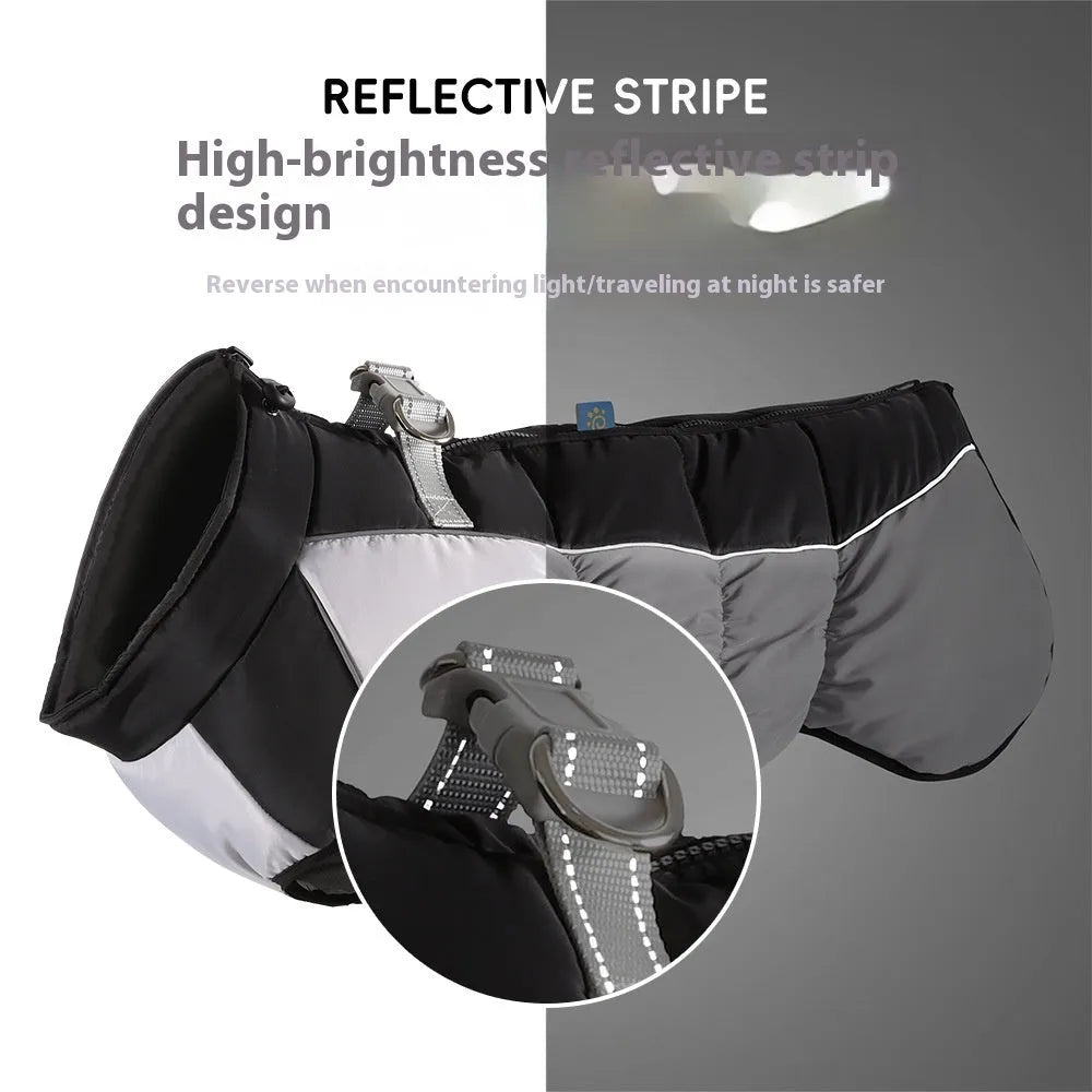 Reflective waterproof polar fleece pet winter coat for large dogs in black