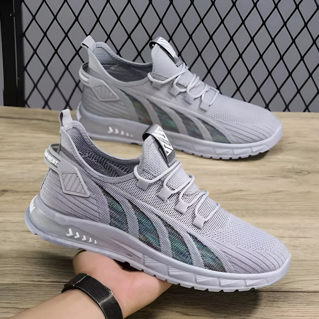 Summer mesh lightweight fat foot student leisure sneakers with stripe pattern, low top, flat heel, breathable upper