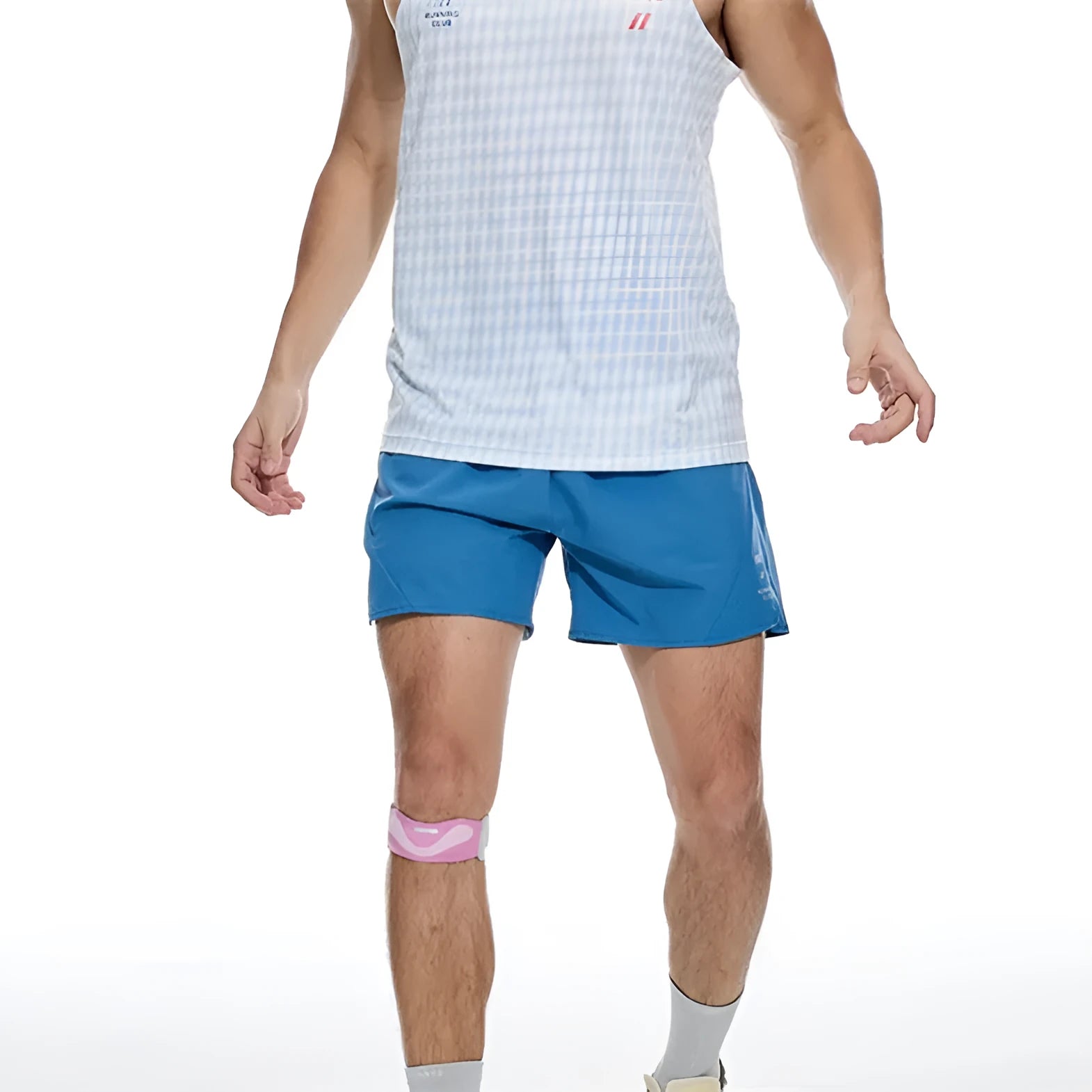 Black and blue running shorts with four-sided stretch and laser-stitched seams for training.