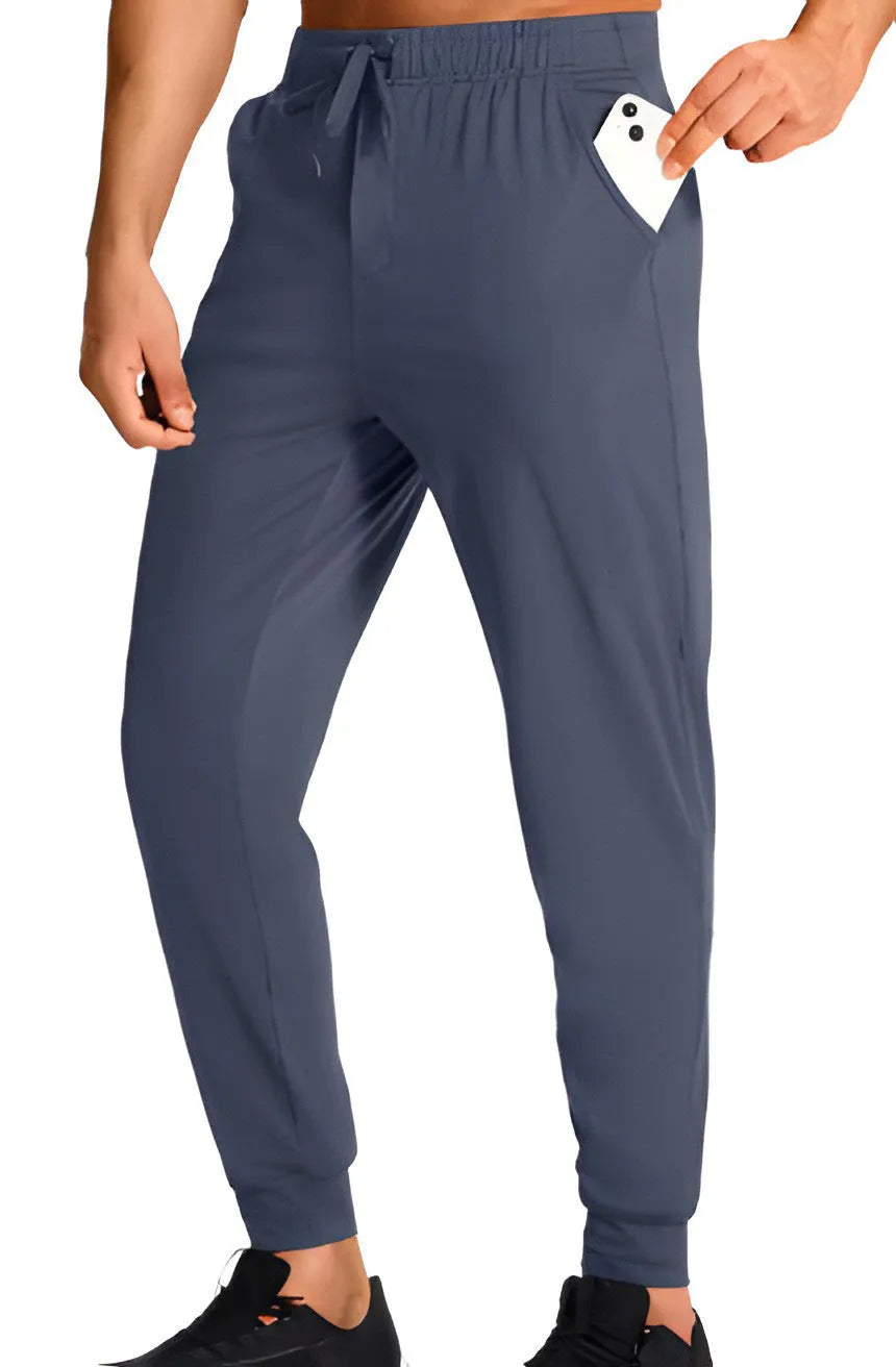 Men's loose-fit casual trousers in solid colour with elastic waistband