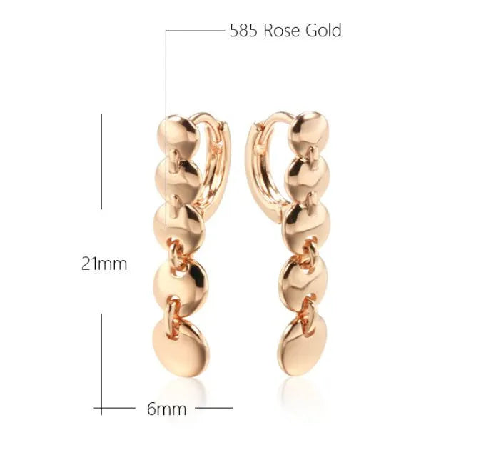 Retro long round circle earrings in woven copper with gold finish