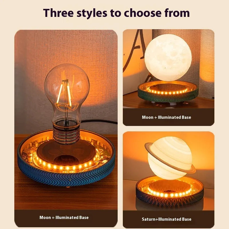 Magnetic suspension moon decorative lamp with 3D-printed floating design