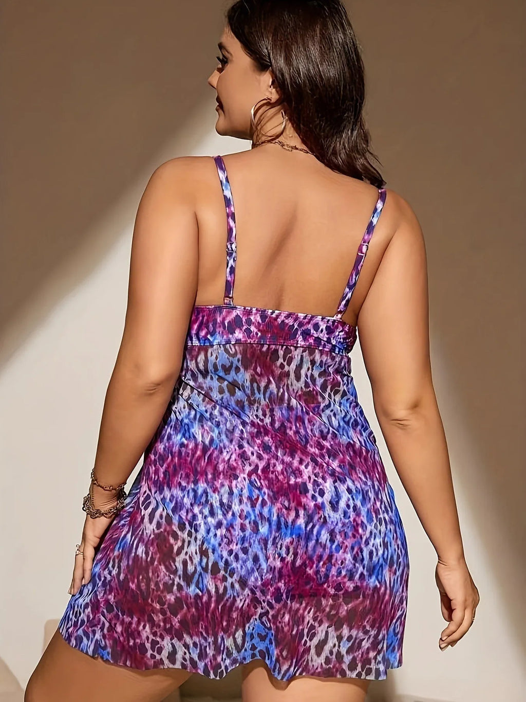 Plus size women's bikini set with skirt split design in red, blue, purple or rose red colours