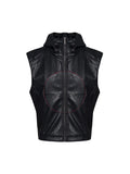 Men's black hooded PU leather waistcoat with five-pointed star print, slim fit, summer style