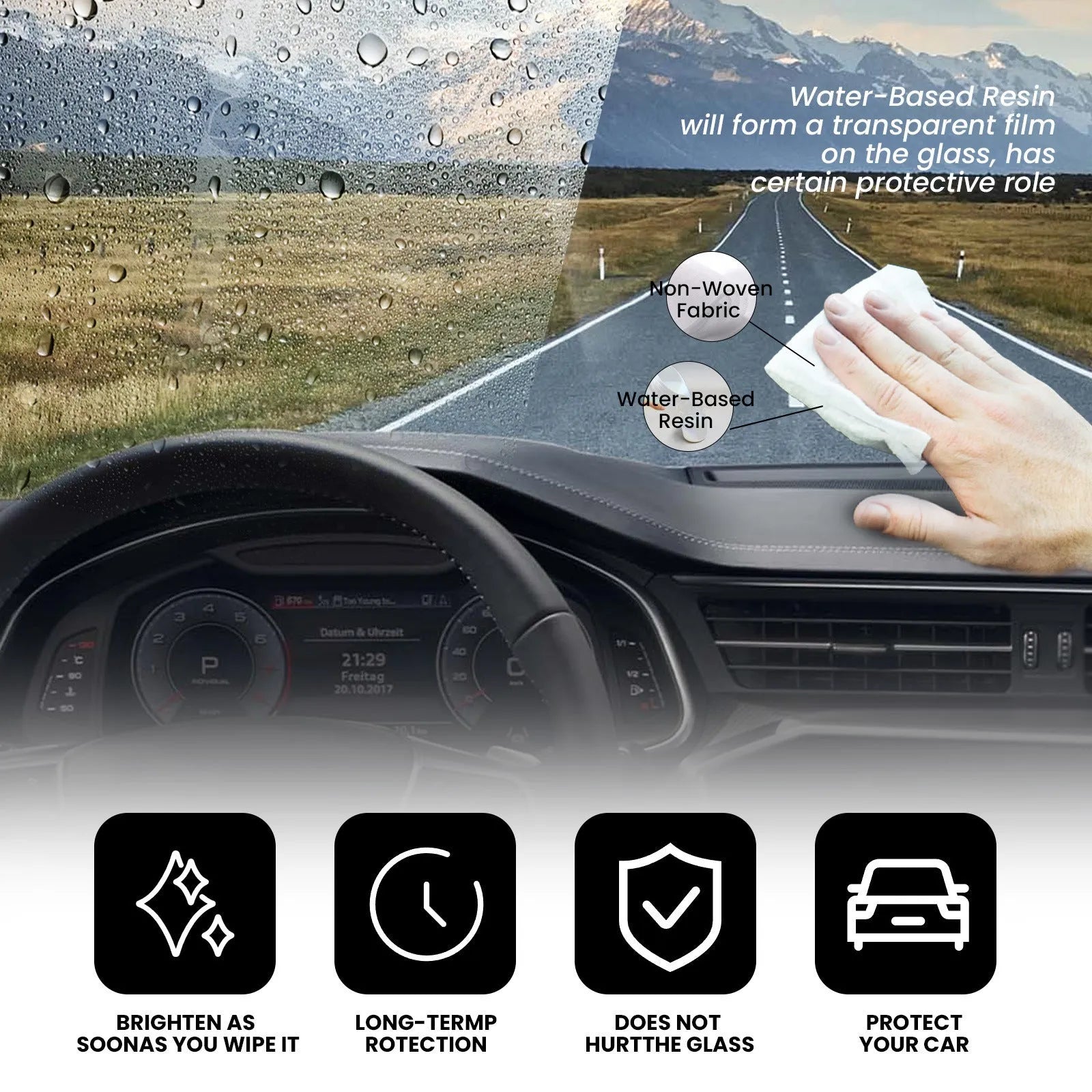 Car anti-fog rainproof wipes 40pcs in compact pack with water-base resin and non-woven fabric for windscreens