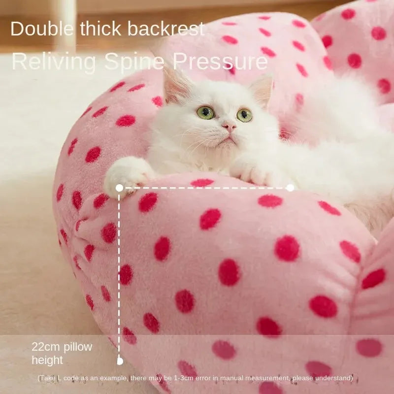 Pink dot fabric cat nest with cushion, suitable for cats up to 20 pounds, 45cm or 65cm diameter
