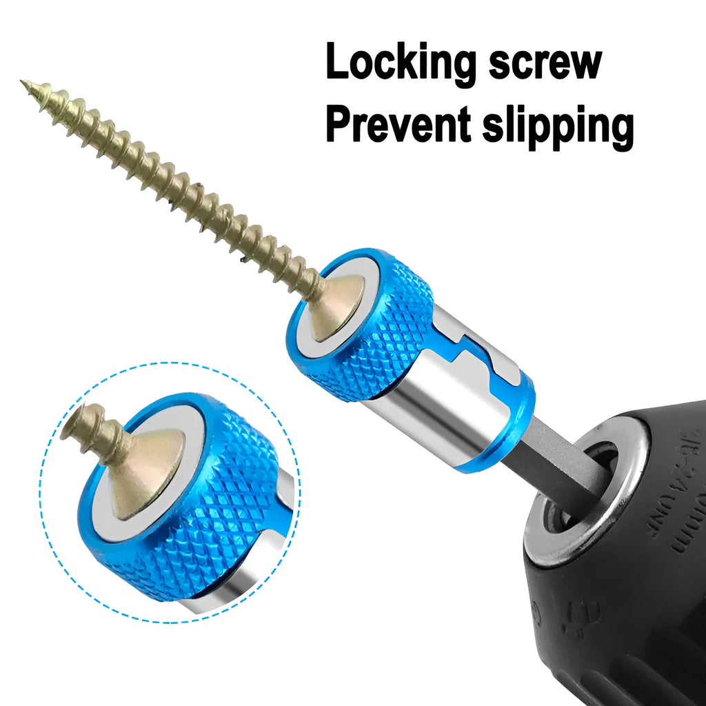 Light blue screwdriver bit with magnetic ring in high carbon steel