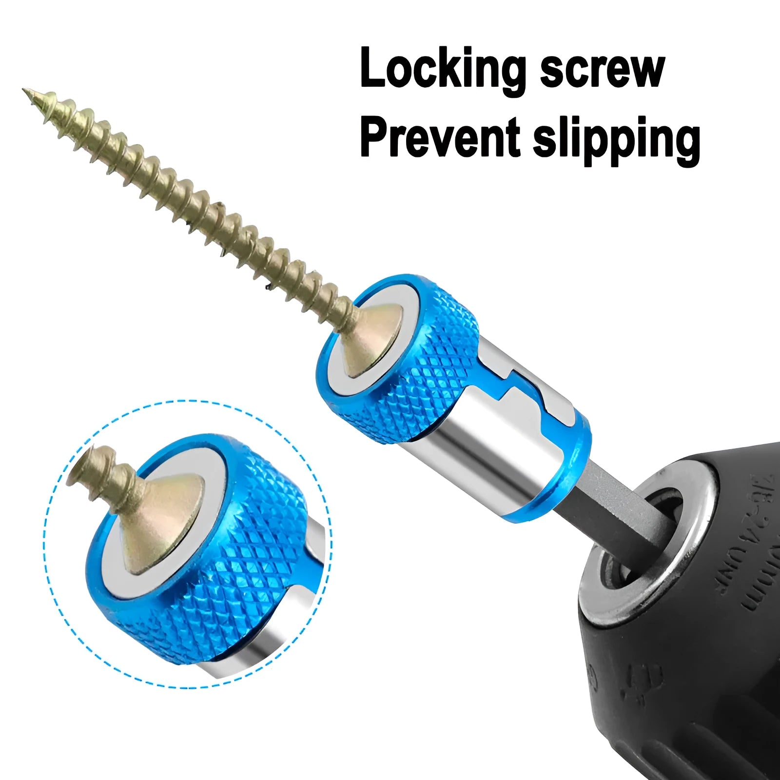 Light blue screwdriver bit with magnetic ring in high carbon steel