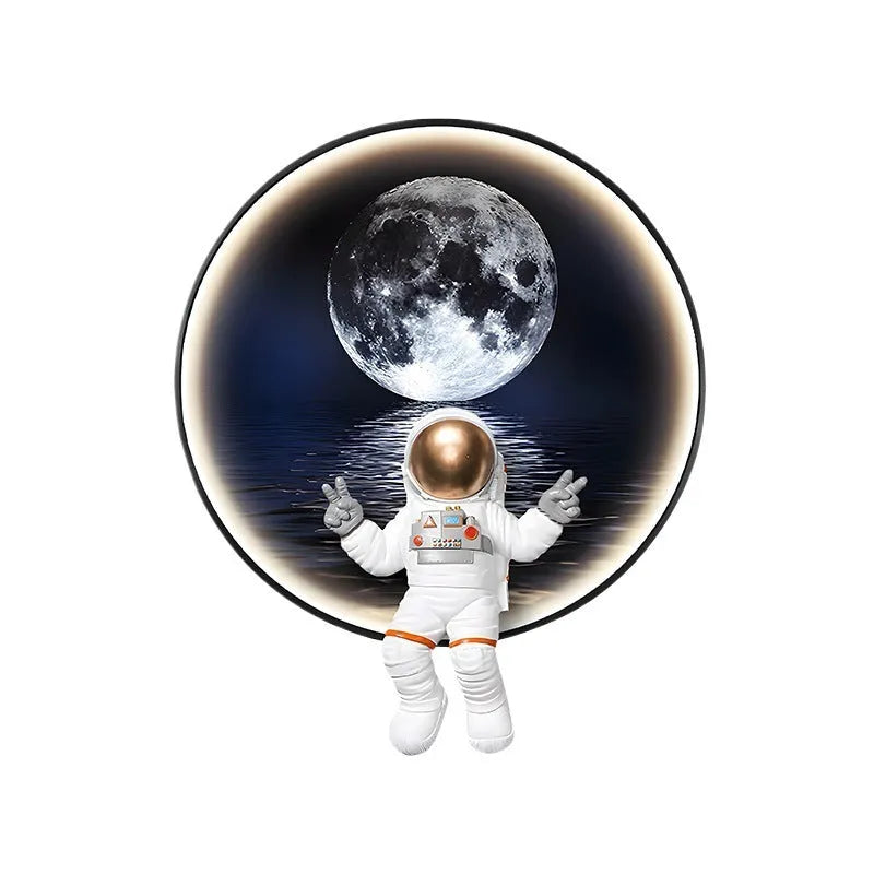 Canvas spaceman wall painting bedside lamp with USB cable in small size modern children's room decor