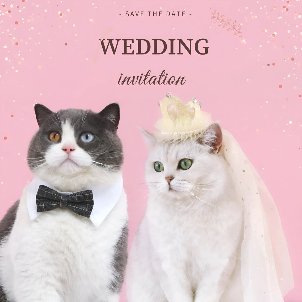 Pet cat wearing princess crown headdress with layered veil in beige or pink colour option