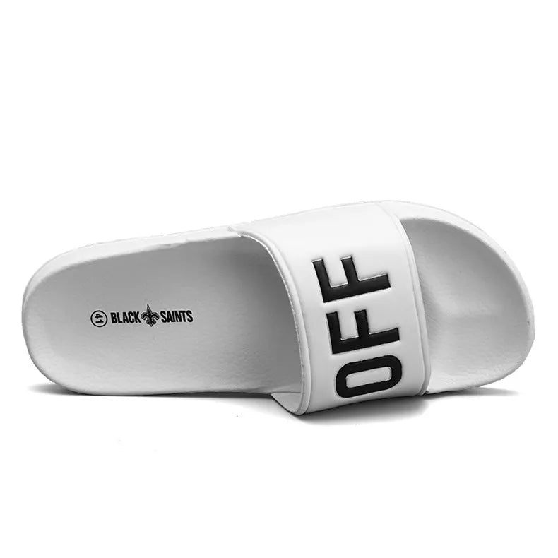Men's large size open toe slippers with black viscose upper and rubber sole, shown on a white background.