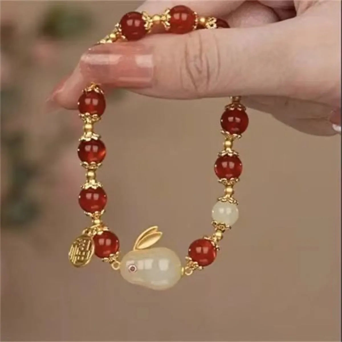 Peace Buckle Simple Bracelet in glass coloured glaze, handcrafted national style with rabbit element, S223 colour, unisex design