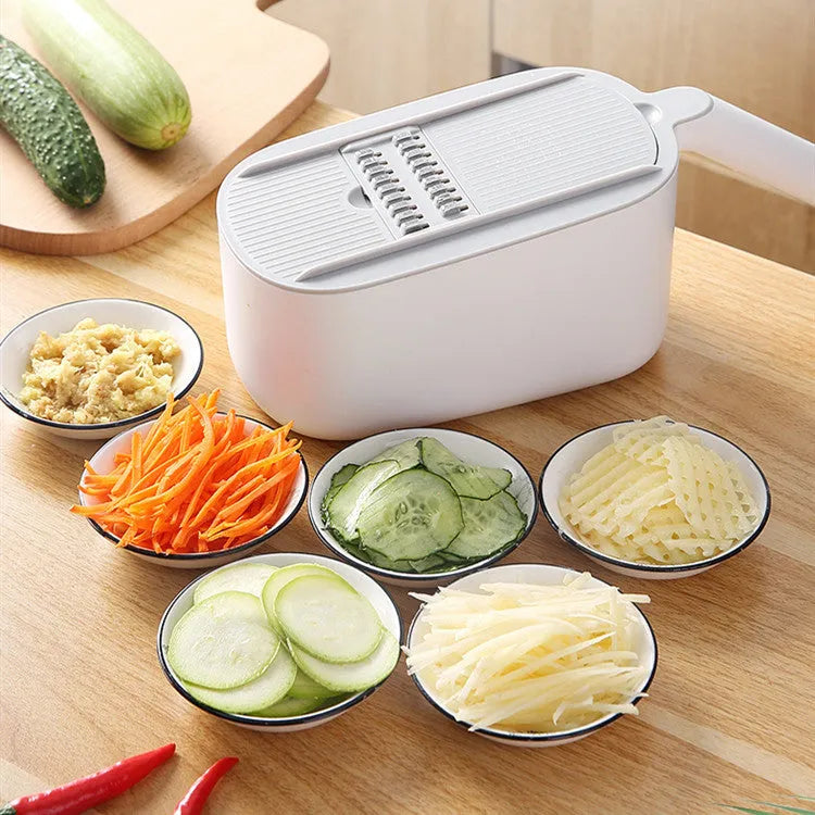 Multifunctional vegetable cutter with stainless steel blades in blue colour, Nordic design