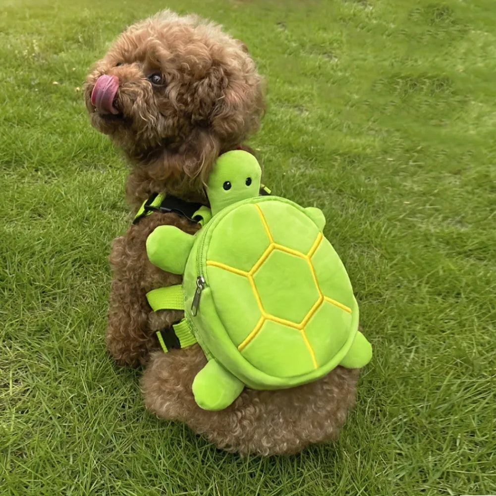 Cartoon turtle shape velvet dog backpack harness in brown green grey yellow with metal zipper