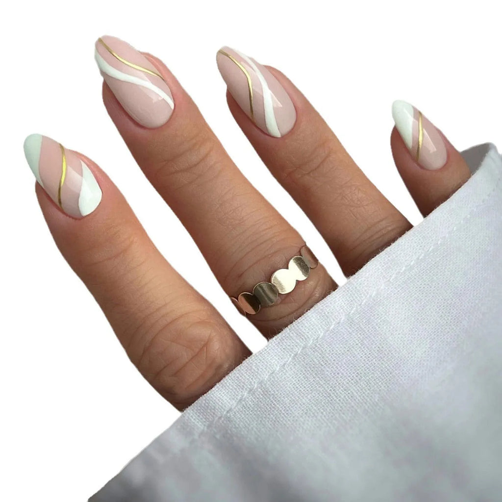 Golden lines plaid pattern nail stickers in JF0518 jelly glue colour with medium wearable drop shape