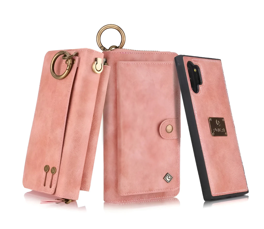 Black mobile phone zipper wallet in solid colour PU with zipper closure