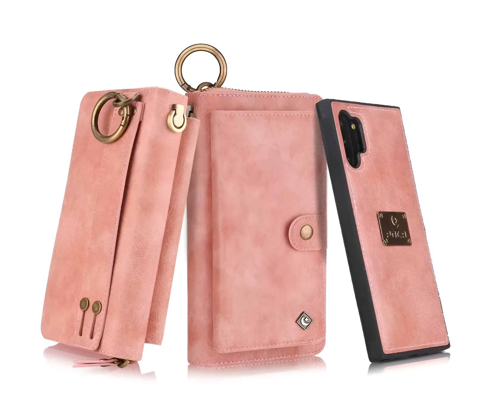 Black mobile phone zipper wallet in solid colour PU with zipper closure