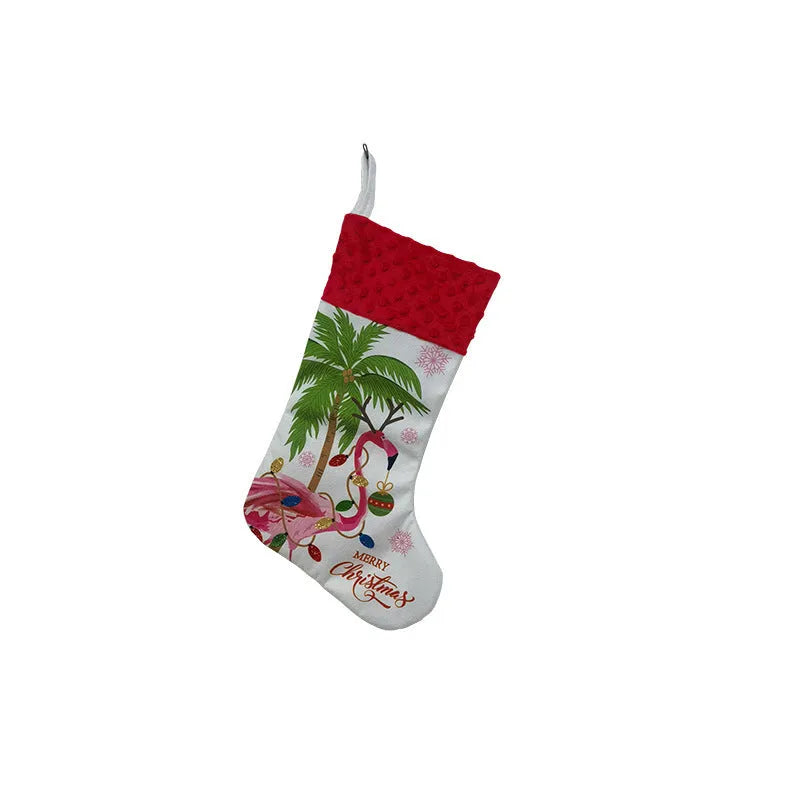 Flamingo Christmas stocking decoration measuring 46cm by 28cm in cloth material