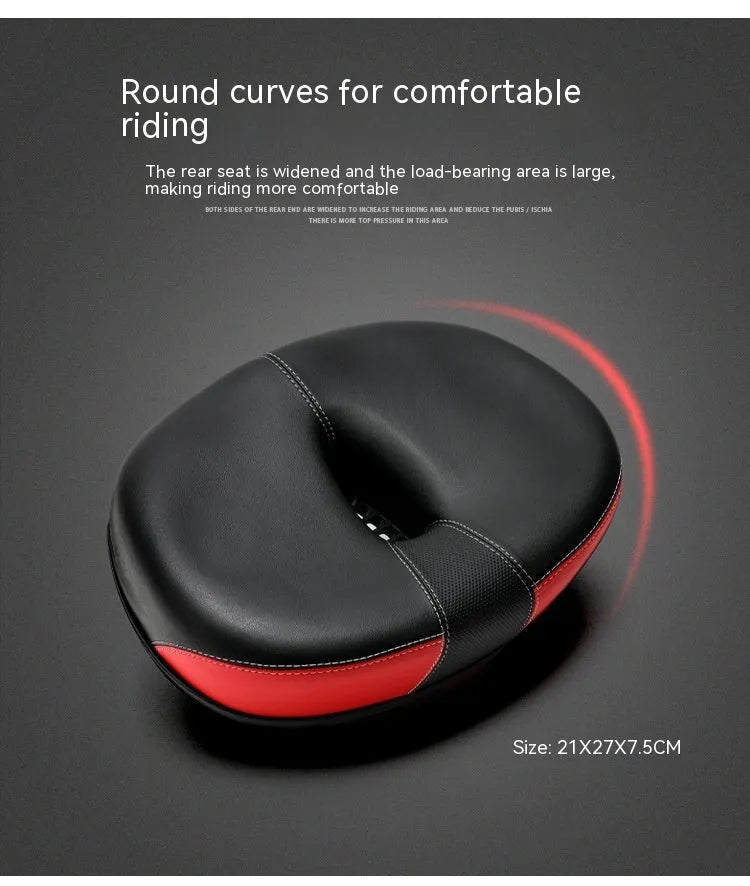 Thickened plus size bicycle saddle with PU pattern, reflective stickers, and steel frame