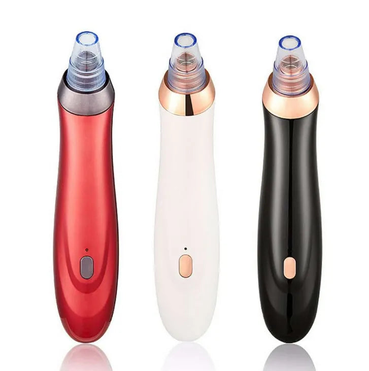 Electric blackhead remover vacuum device with interchangeable nozzles for pore cleaning