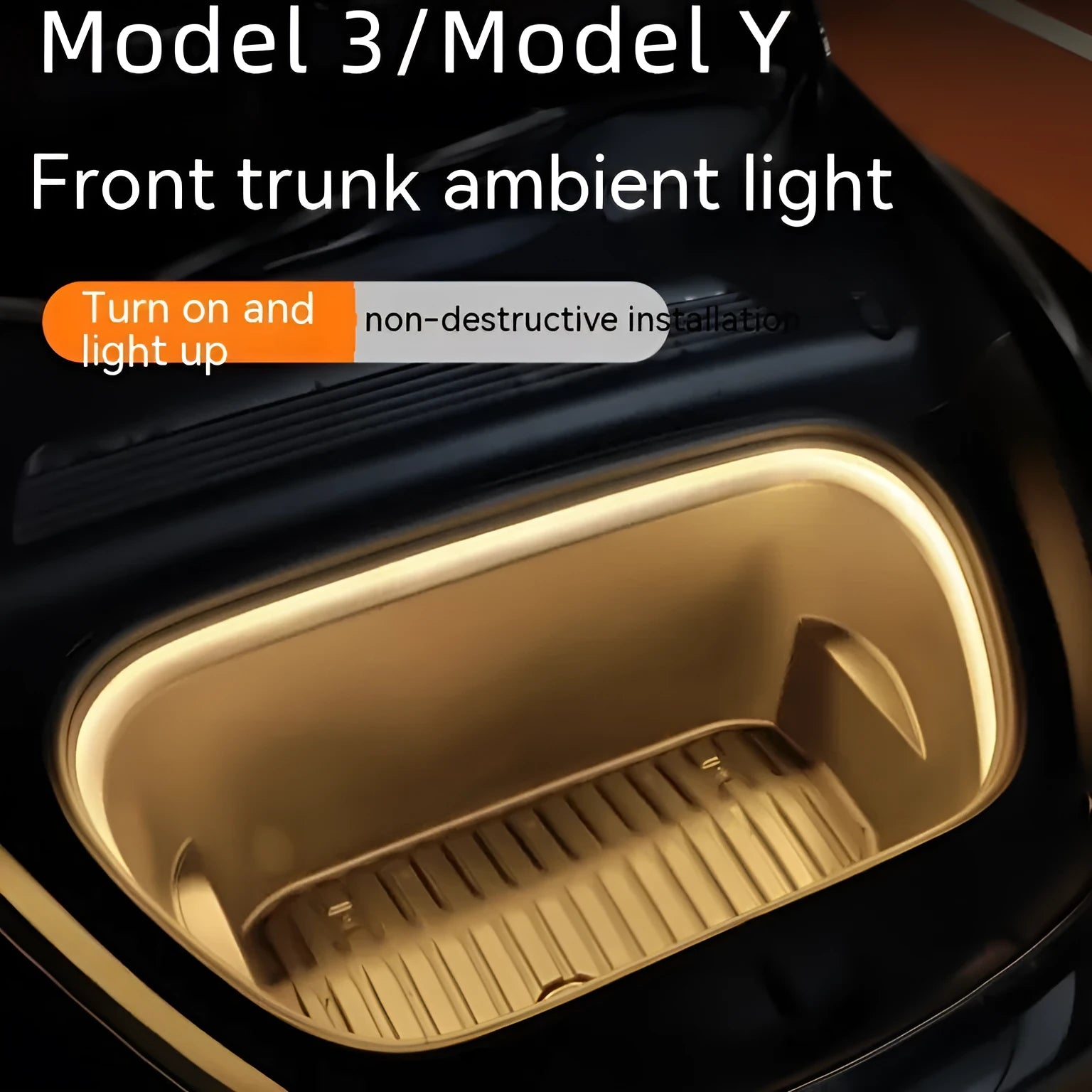 Tesla Model 3/Y front standby box ambient light kit with soft silicone light bar in three colour options