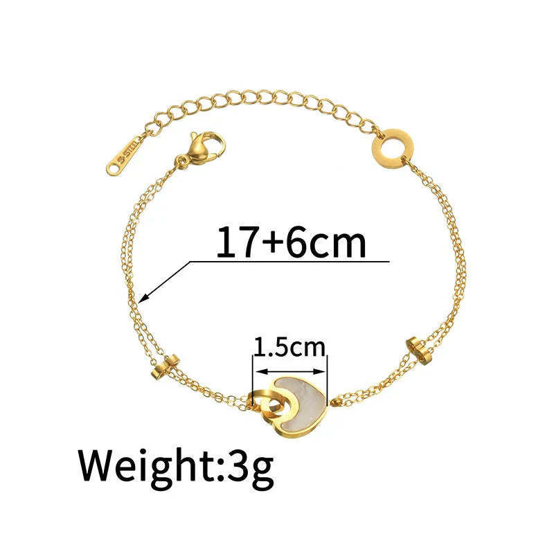 Women's stainless steel resin bracelet with double-layered heart design and electroplating finish