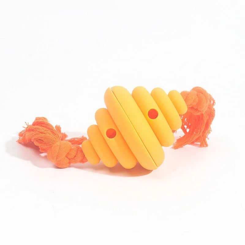 Green and yellow dog ball with rope toy for large breeds with treat dispenser