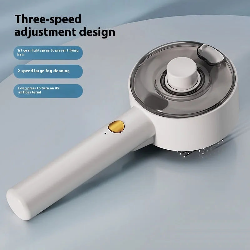 Electric pet hair remover brush with UVC sterilisation and mist spray for dogs and cats in Ceramic White
