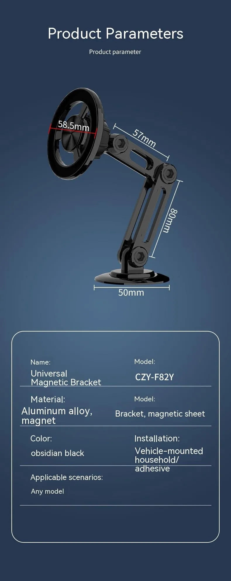 All-metal magnetic car phone holder with rotating ball joint in multiple metallic colours