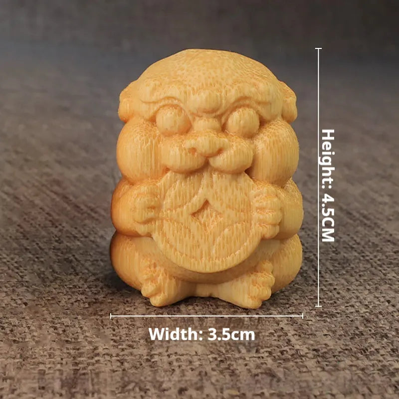 Solid bamboo carving ornament measuring 4.5cm tall by 3.5cm wide with traditional decorative carving