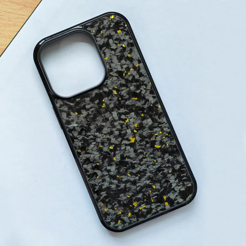 Gold foil carbon fiber forged grain phone case with magnetic suction for iPhone