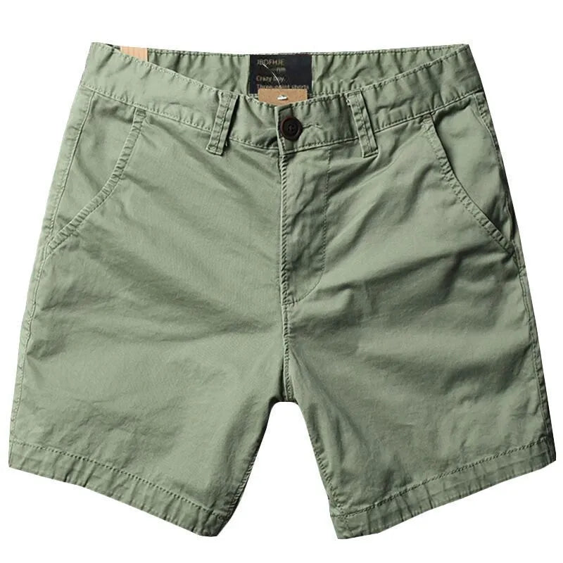 Men's cotton loose fit casual shorts with zipper fly in solid colour, straight leg cut, available in multiple sizes